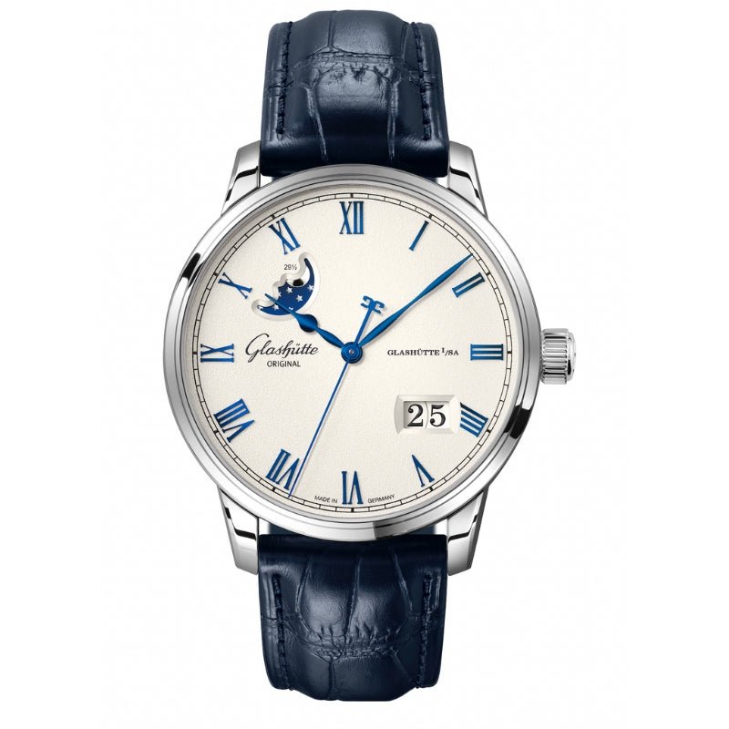 Glashutte Original Senator Excellence Panorama Date Moon Phase Leather Strap Watch - 1-36-24-05-02-61