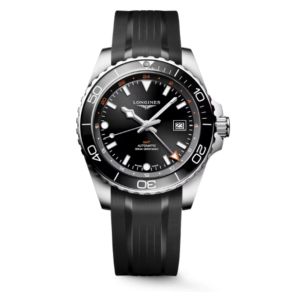 Longines Hydroconquest GMT Black Dial on Rubber Strap 43mm - L3.890.4.56.9