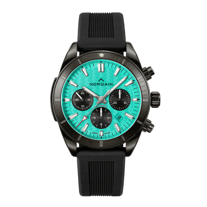 Norqain Adventure Sport Chrono 44mm Limited Edition Turquoise Black Rubber Watch - NB1200B21LC/Q128