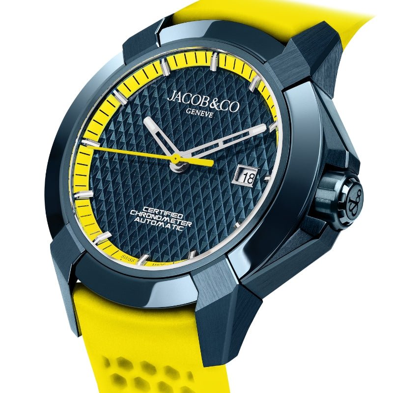 Jacob & Co. Epic X Sport Blue PVD Steel & Neon Yellow on Yellow Rubber Strap- EX130.13.AA.AA.B