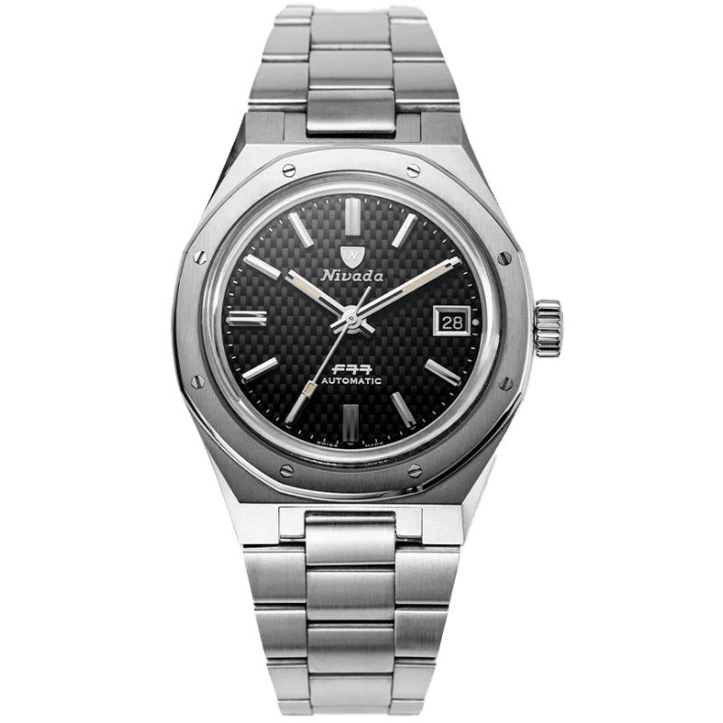 Nivada Grenchen F77 Stainless Steel Black Dial - 69000A77