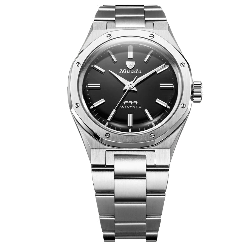 Nivada Grenchen F77 Mark II Stainless Steel Black Dial - 68035A77