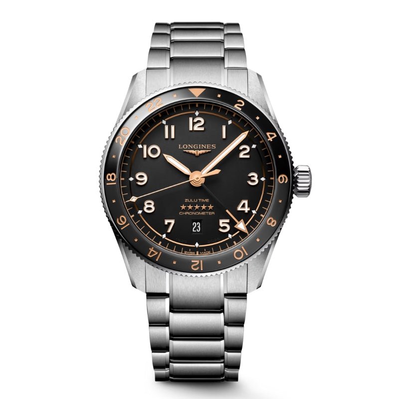 Longines Spirit Zulu Time Black and Grey Bezel GMT 42mm - L3.812.4.50.6