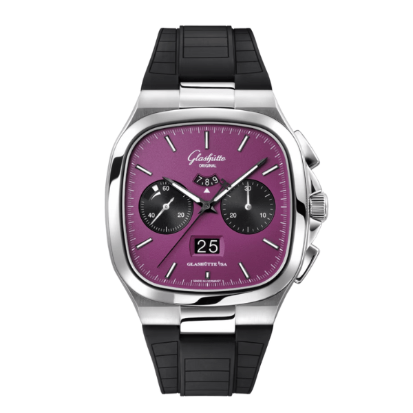 Glashutte Original Seventies Chronograph Panorama Date Purple on Black Strap - 1-37-02-20-02-63