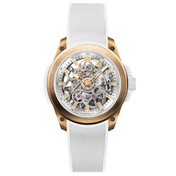 Norqain Independence Wild One Skeleton 39mm Red Gold White Mesh Rubber Watch - N3001.07G01.W01 .R01