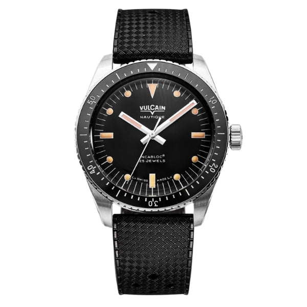 Vulcain Skindiver Nautique Black with Khaki Brown Lume on Rubber - 660170A07.BAR200
