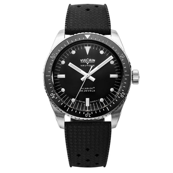 Vulcain Skindiver Nautique Black with White Lume on Rubber - 660170B07.BAR200