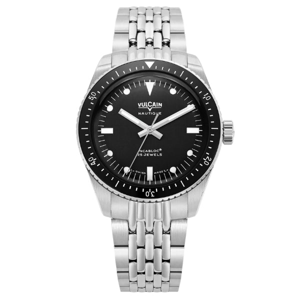 Vulcain Skindiver Nautique Black with White Lume on Bracelet - 660170B07.BHM286