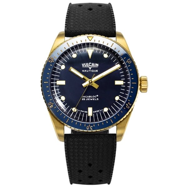 Vulcain Skindiver Nautique Gold & Blue on Rubber - 661170A37.BOR200