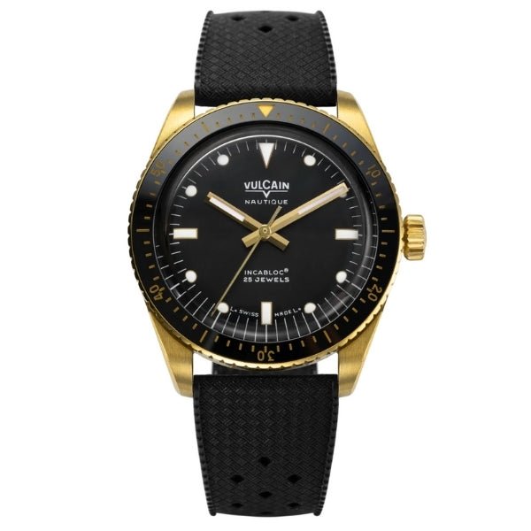 Vulcain Skindiver Nautique Gold & Black on Rubber - 661170A07.BOR200