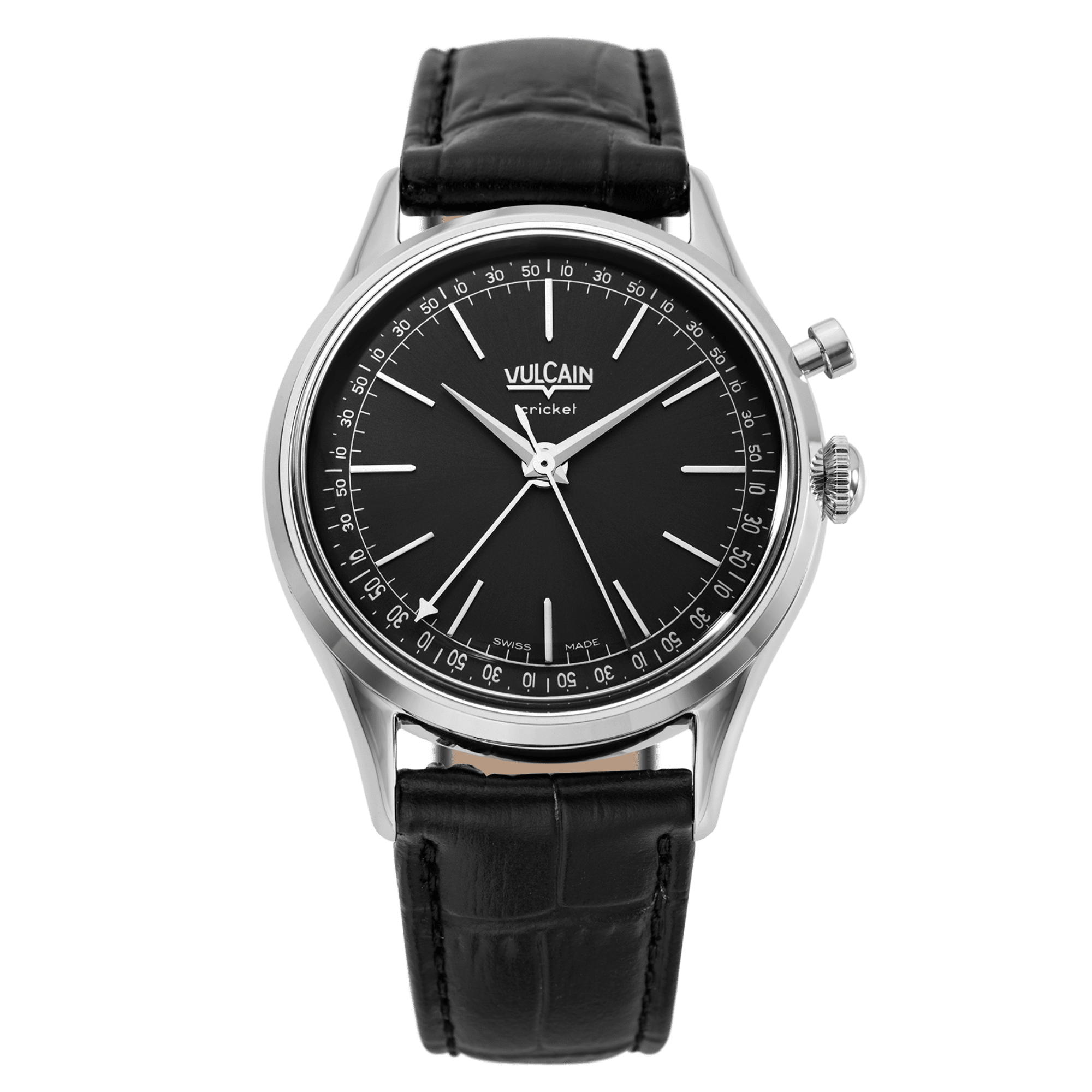 Vulcain Cricket President 36mm Black on Alligator - 100272A00.BAL301