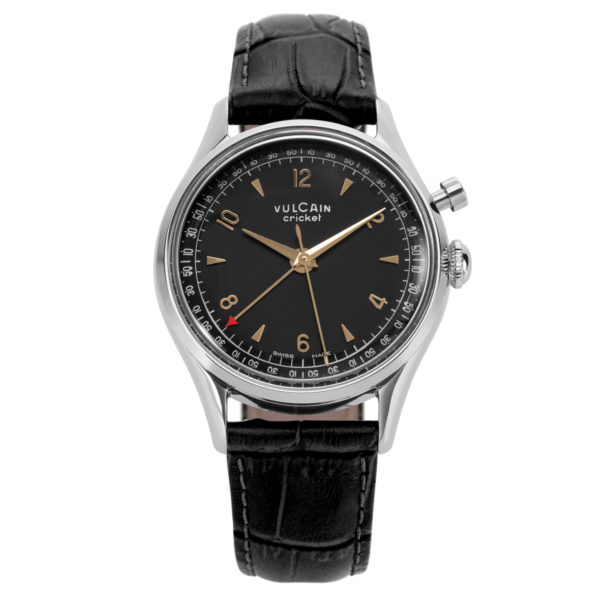 Vulcain Cricket Tradition 36mm Black & Gold on Alligator - 100269A06.BAL301