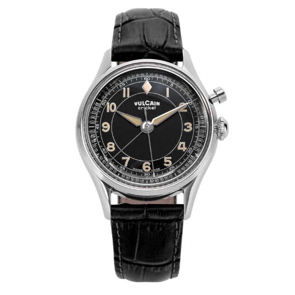 Vulcain Cricket Classique 36mm Black & Khaki Numbers on Alligator - 100269B97.BAL301
