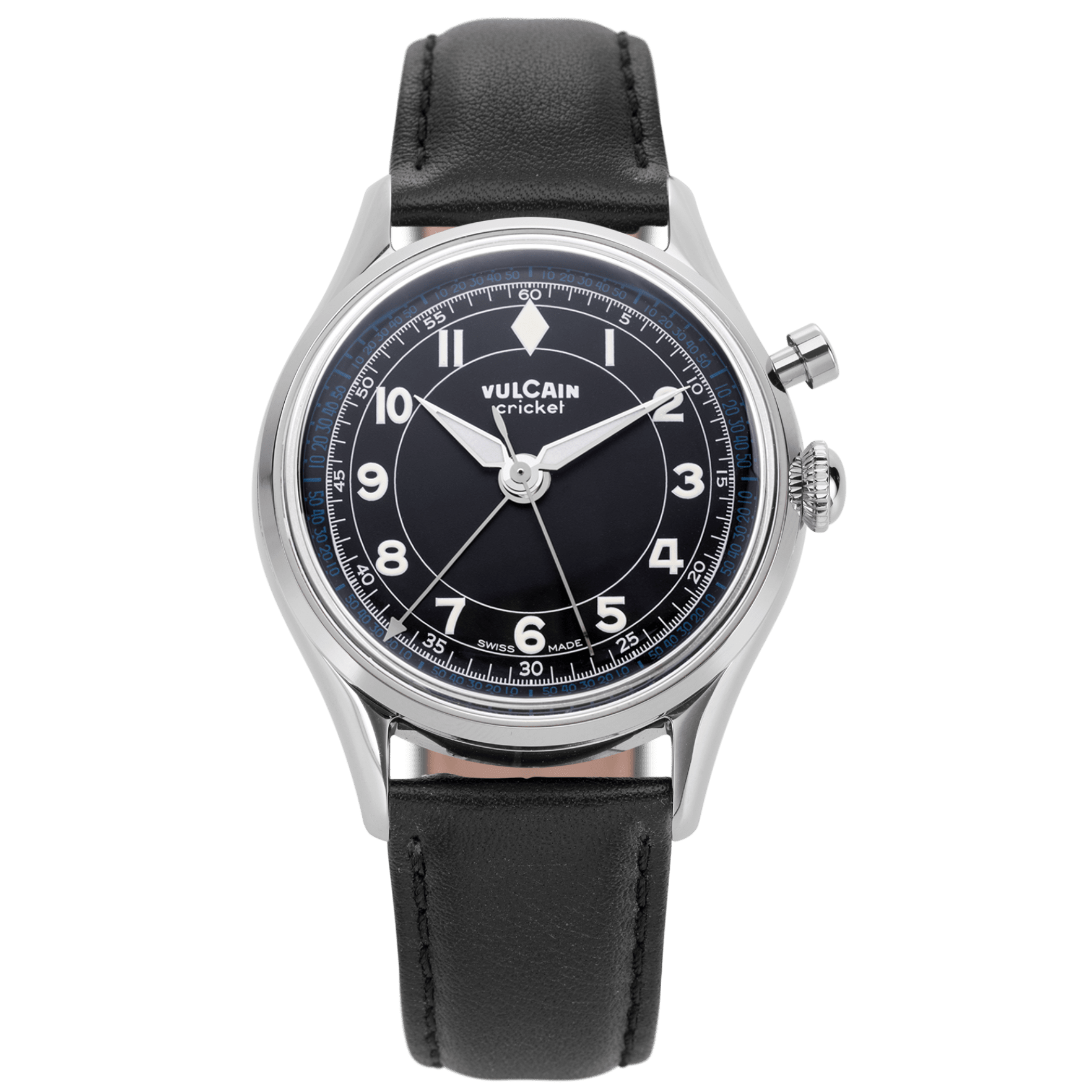 Vulcain Cricket Classique 39mm Black & White/Blue on Leather - 100268B07.BAC201