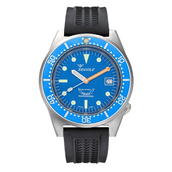 Squale 1521 Blue Blasted on Black Rubber Strap - 1521BLUEBL.VO