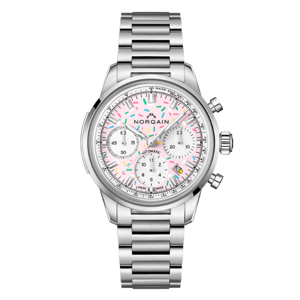Norqain Freedom Chrono 40mm Enjoy Life "Sprinkles" Strawberry Special Edition Stainless Steel Bracelet Watch - N2201.19S04.K01.S01