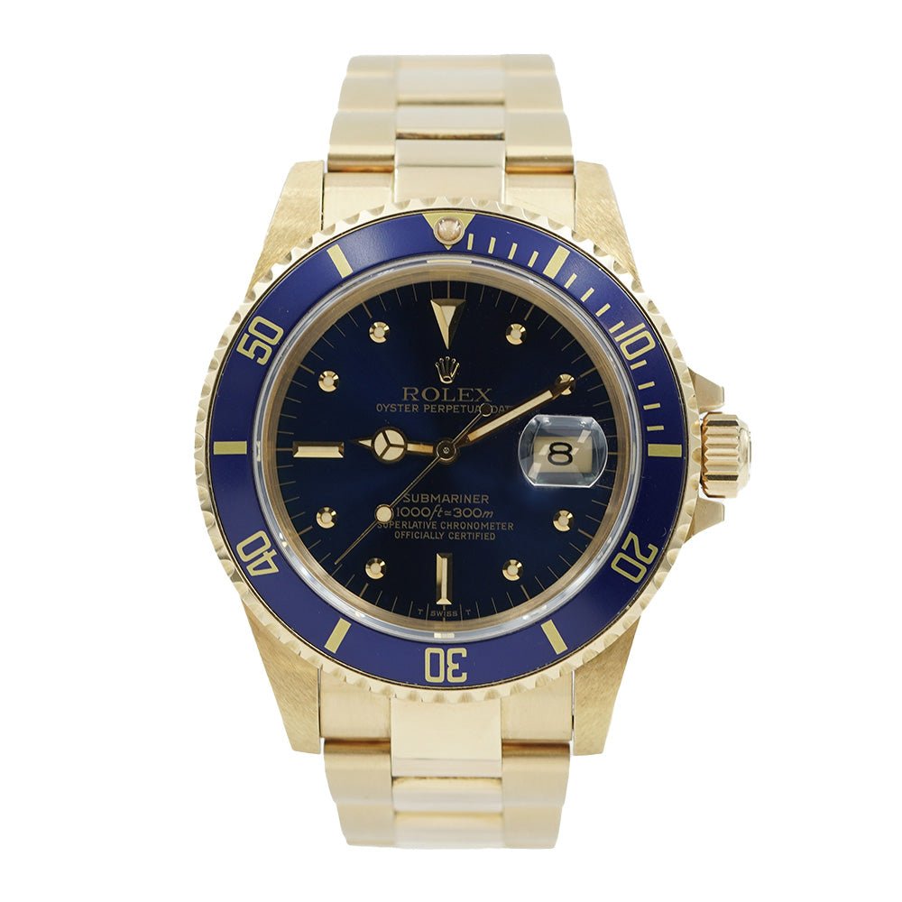 Rolex Submariner 16808 Blue Dial 18K Yellow Gold B&B Circa 1980