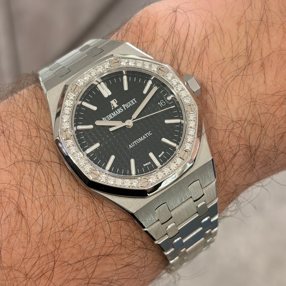 Audemars Piguet Royal Oak 37mm Black Dial Diamond Bezel Box & Card
