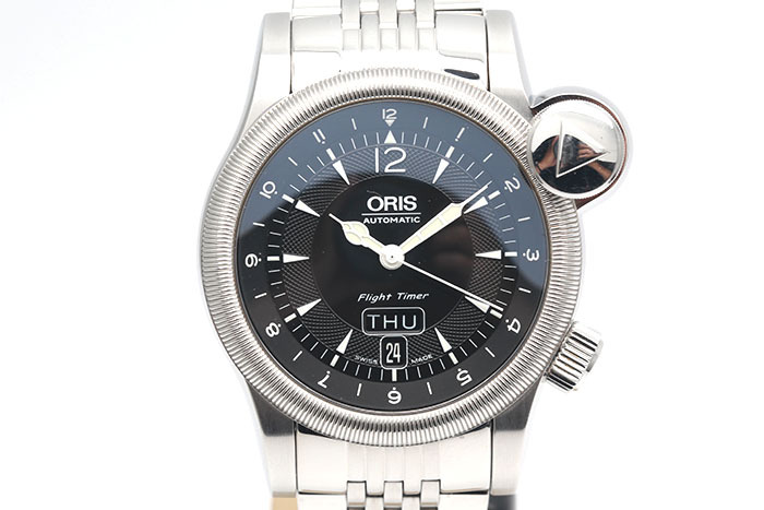 Oris 豪利時 Flighter Timer 63575684064 黑色面盤日期星期顯示 可計時內圈 品像良好 42mm