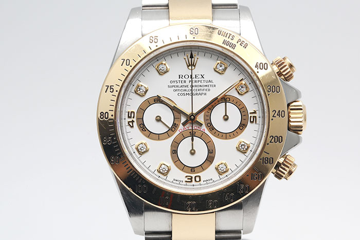 Rolex 勞力士 Daytona 16523 18K黃金及鋼 白色面盤鑽石時標 計時累計功能 4030機芯 盒單齊全 40mm